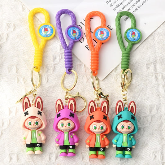 Hat-Wearing Labubu With Bunny Ear Keychains