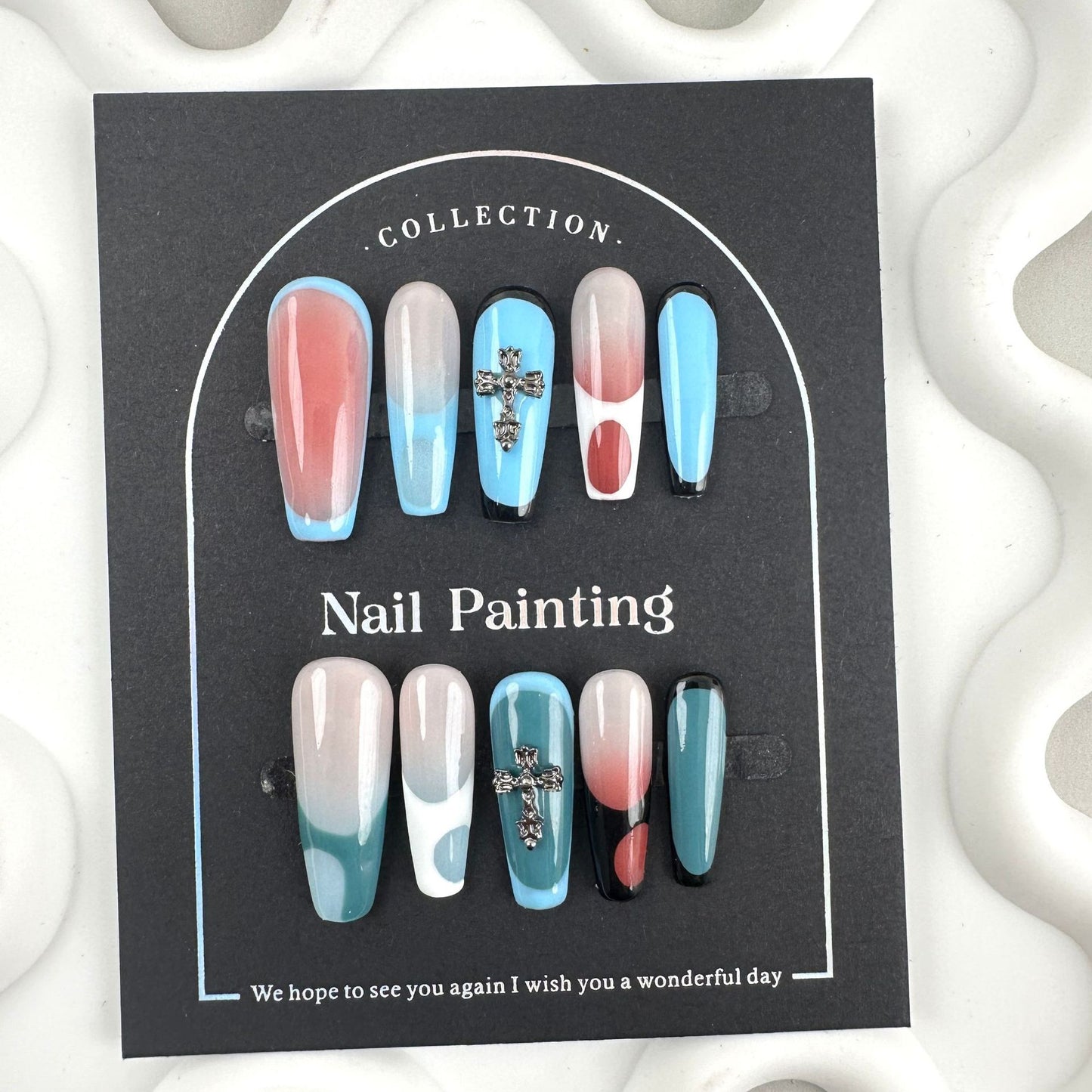 Simple nails with Gradient & Line Design,Cross Charms,CY