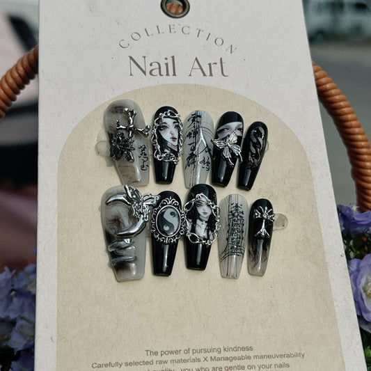 China Style nails Cross & Moon & Butterfly Charms,Long Chain ,NK