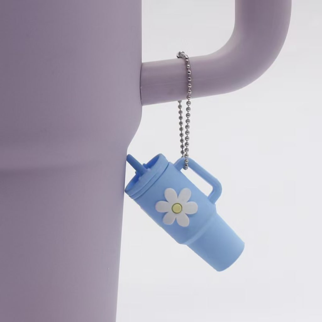 Silicone Mini Tumbler Keychains With Flowers,13 colors,Random Mix