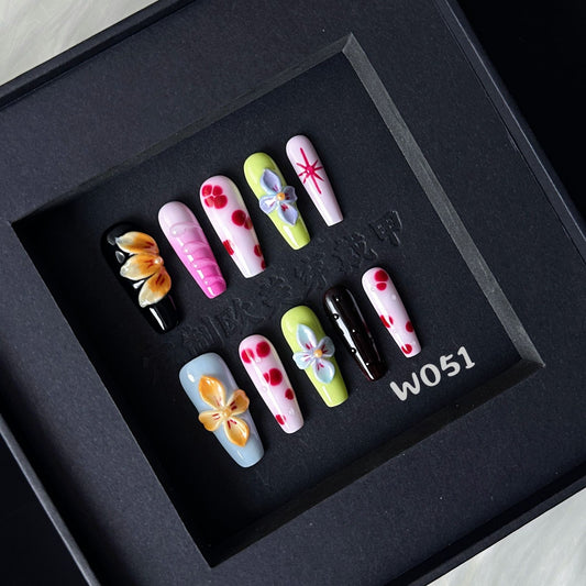 3D Flower nails with Gradient Design,Colorful Tones,CY