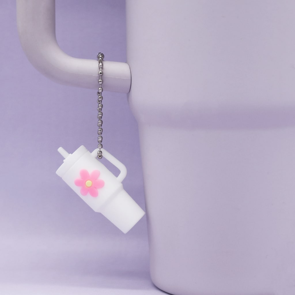 Silicone Mini Tumbler Keychains With Flowers,13 colors,Random Mix