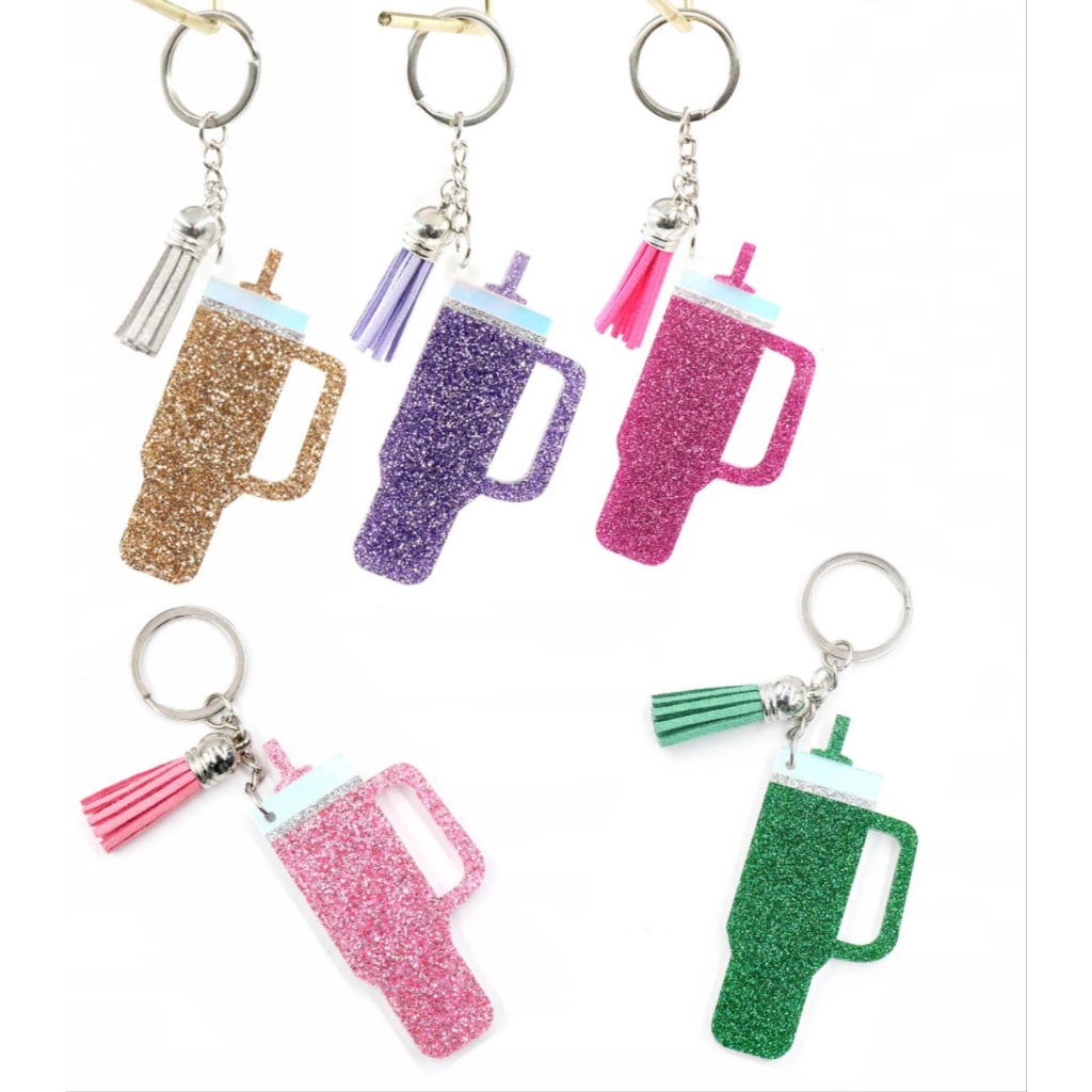 Acrylic Shiny Glitter Tumbler Keychains,5 colors