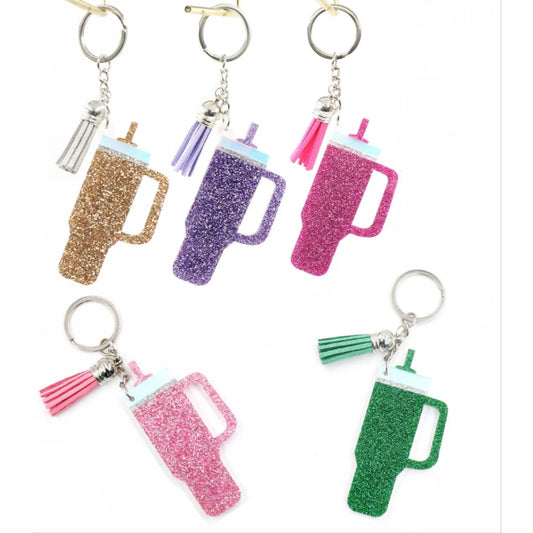 Acrylic Shiny Glitter Tumbler Keychains,5 colors