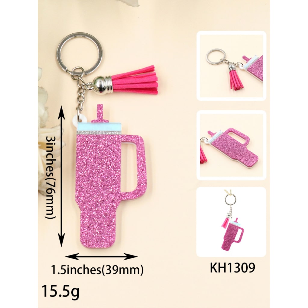 Acrylic Shiny Glitter Tumbler Keychains,5 colors