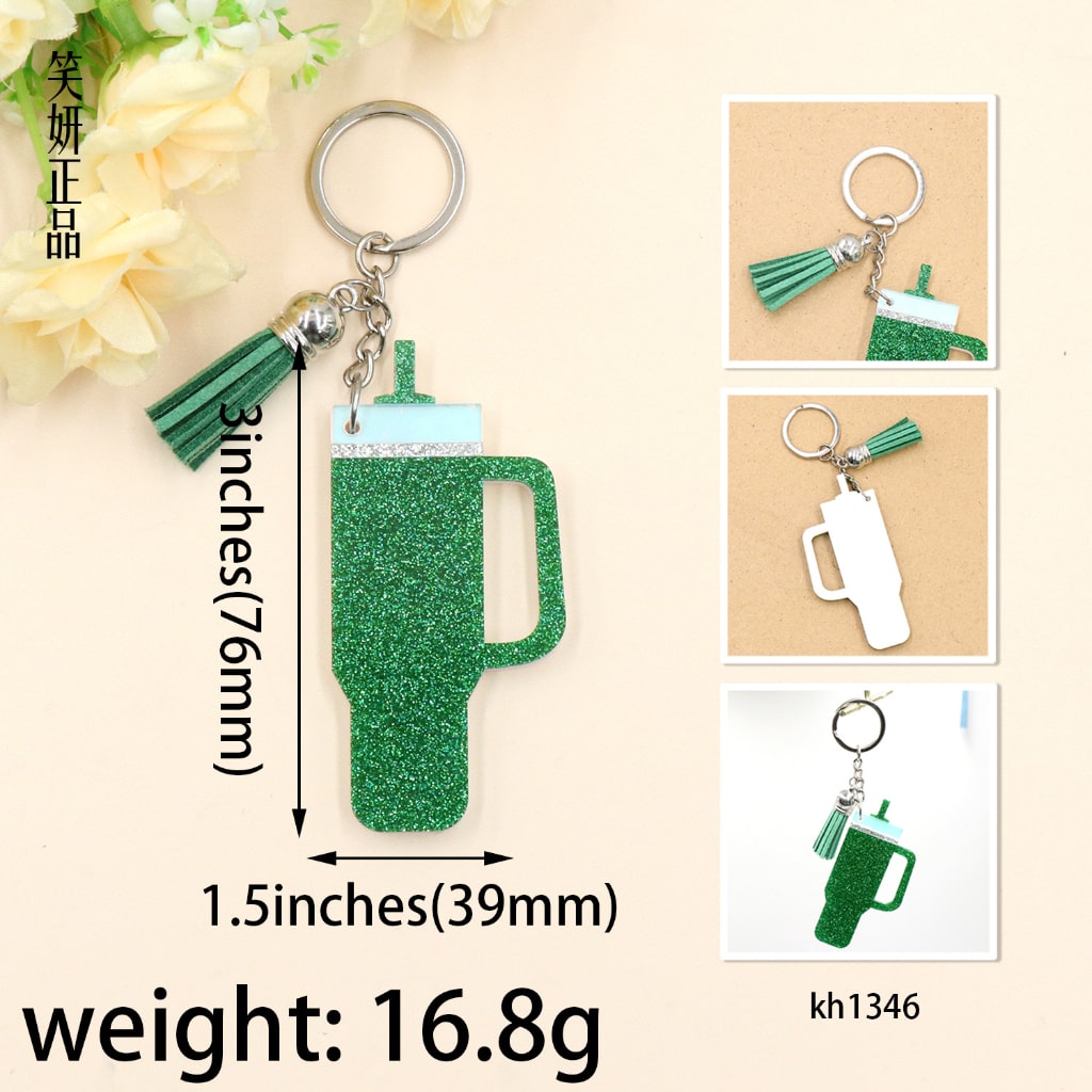 Acrylic Shiny Glitter Tumbler Keychains,5 colors