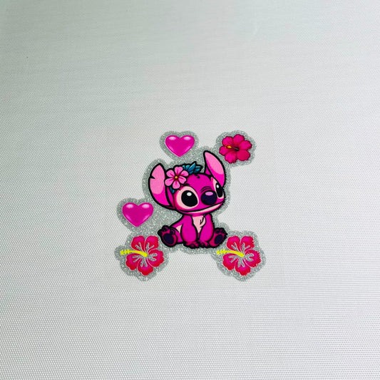 4inch Decals Shiny Glitter Cup Wraps, Water Proof,Cartoon ,Pink Stitch , Angel