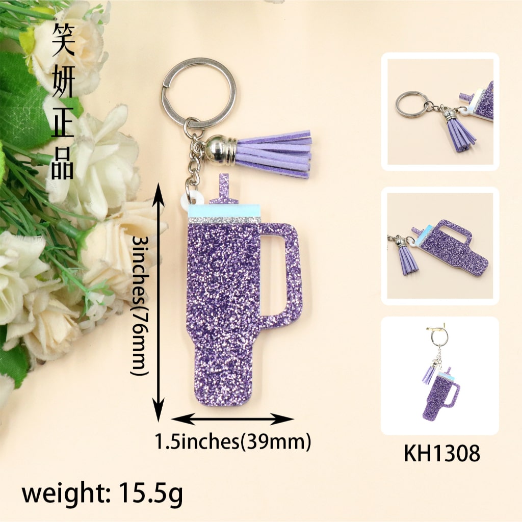 Acrylic Shiny Glitter Tumbler Keychains,5 colors