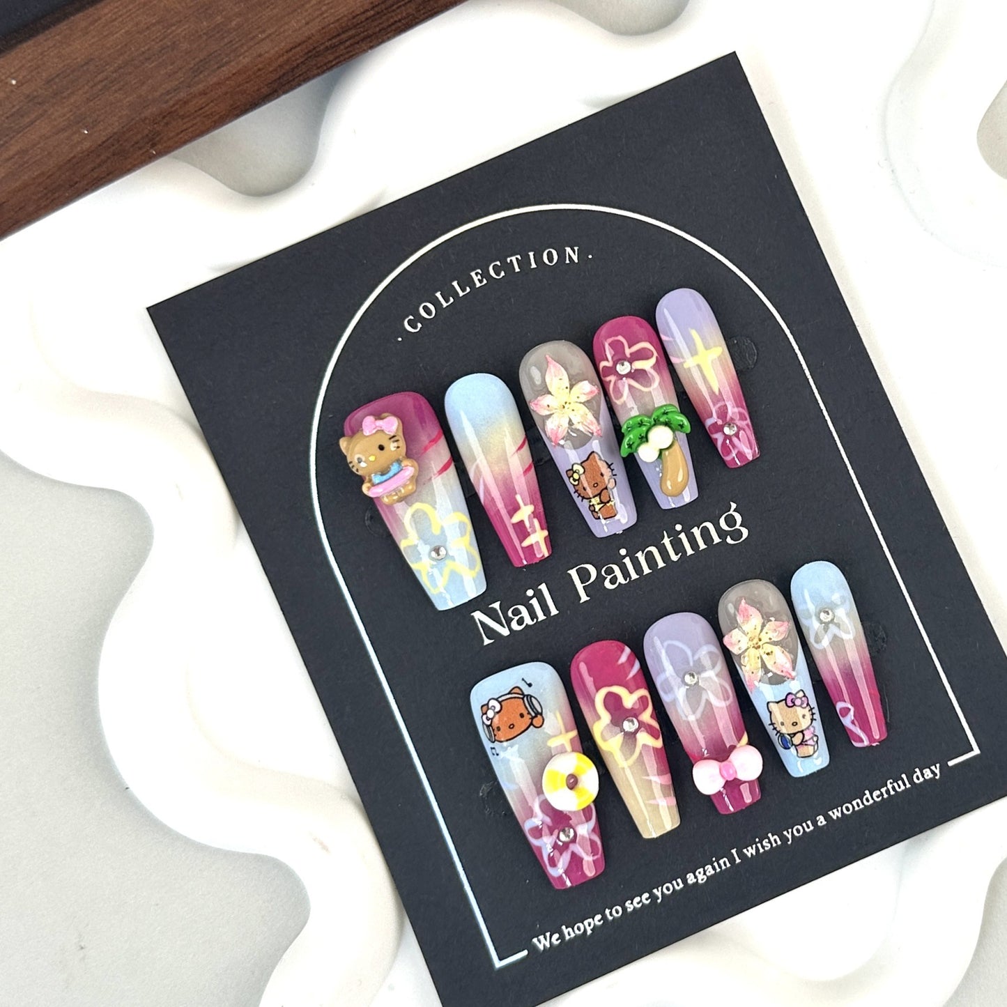 Cartoon HK nails with Gradient Design,3D Flower,Cartoon & Bow Charms,CY