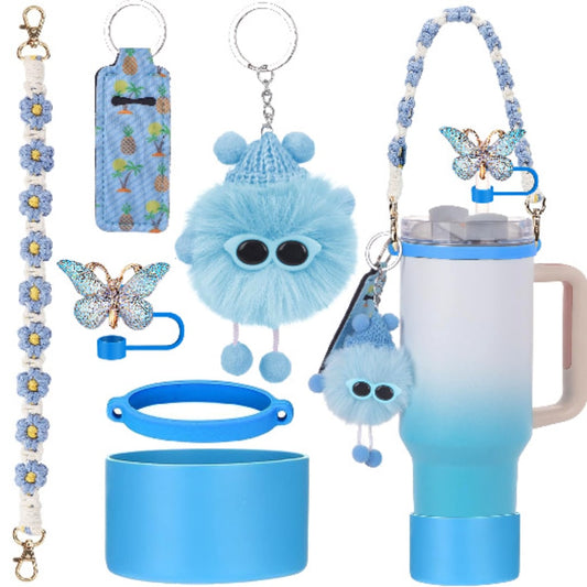 Stanley Cups Accessories With Fluffy Keychains & lid pockets,6pcs one set