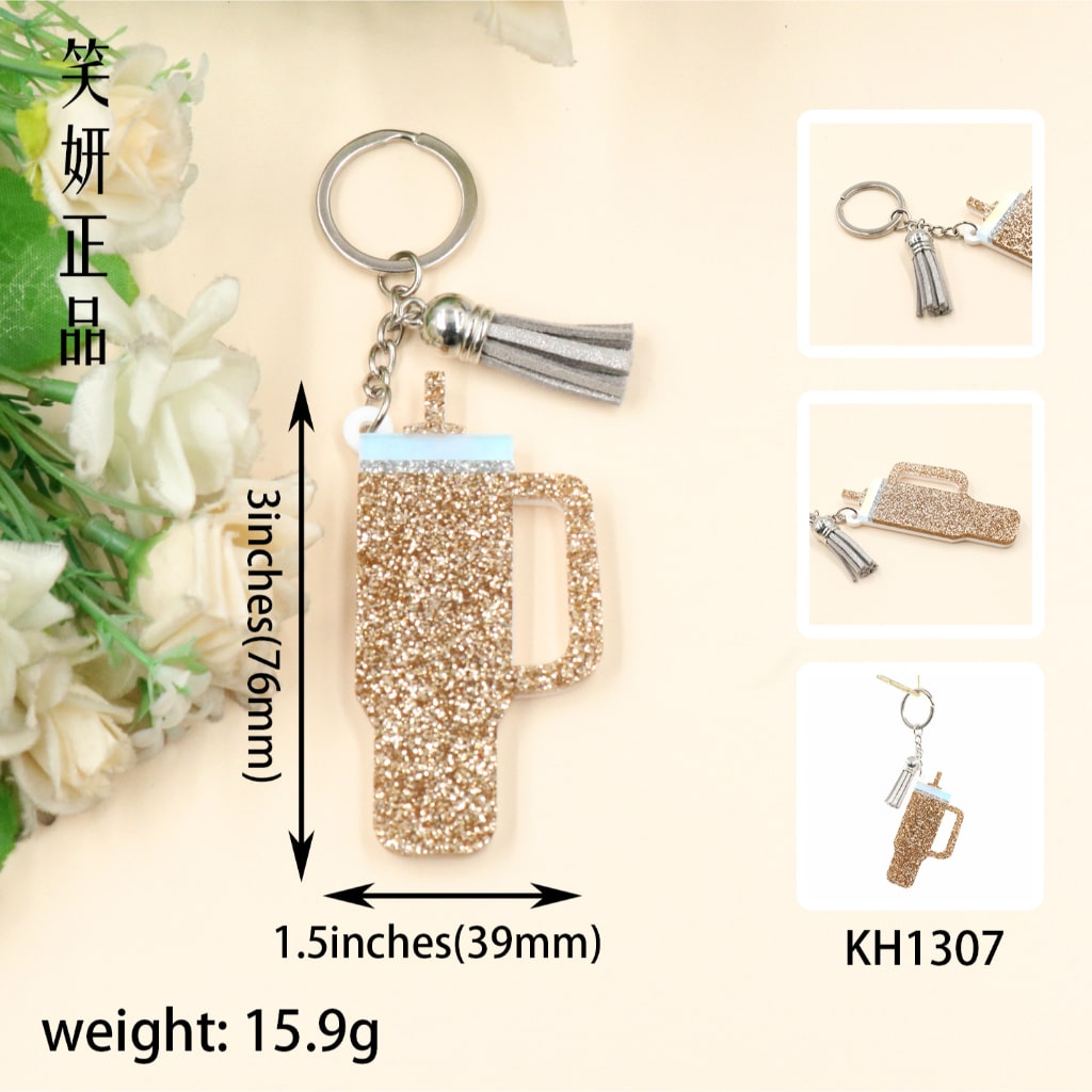 Acrylic Shiny Glitter Tumbler Keychains,5 colors