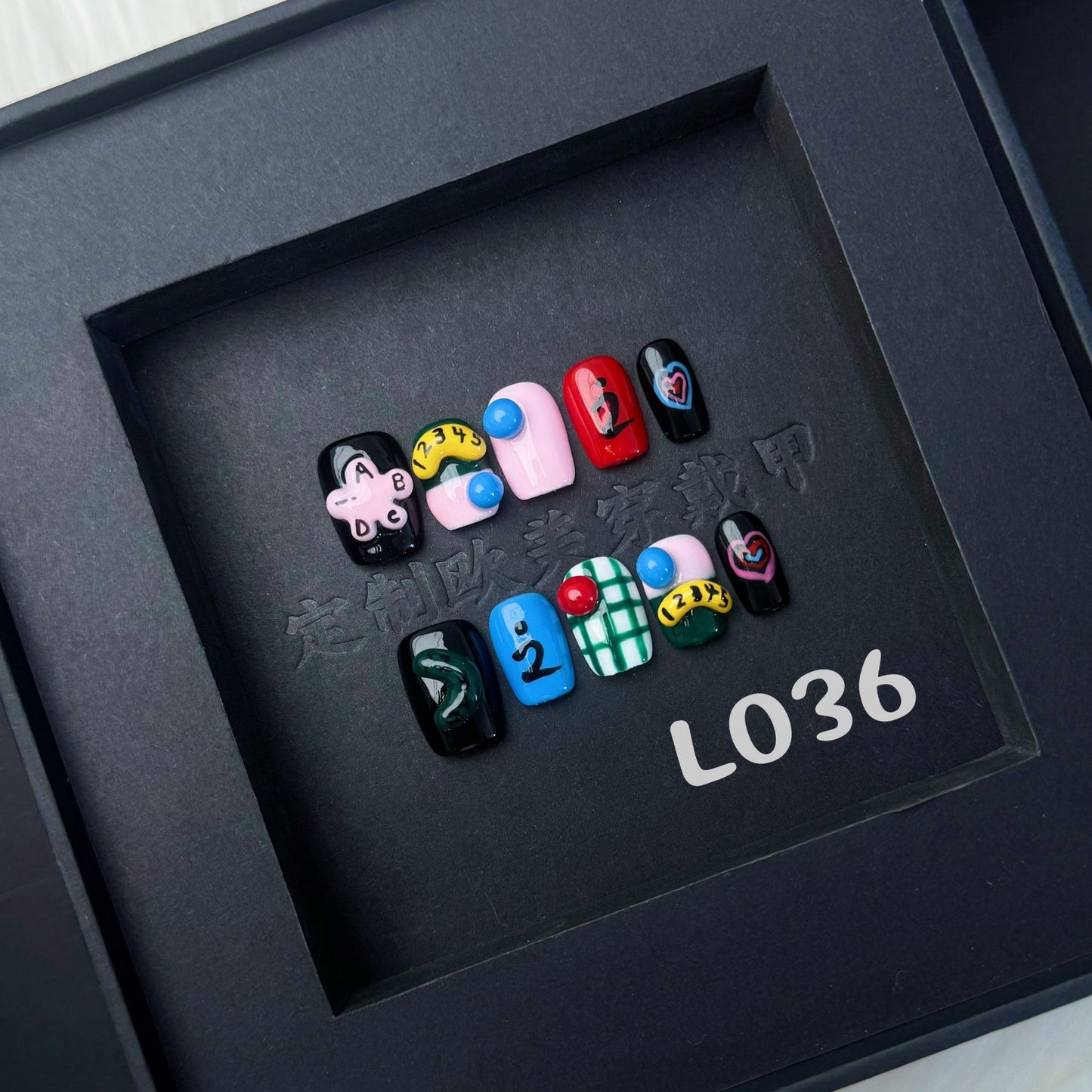 3D Short Square nails with Line & Figure Design,CY