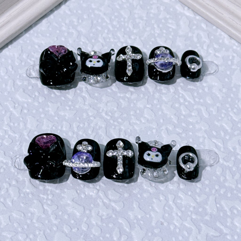Cartoon KuKu nails with Rhinestone,Bow,Cross