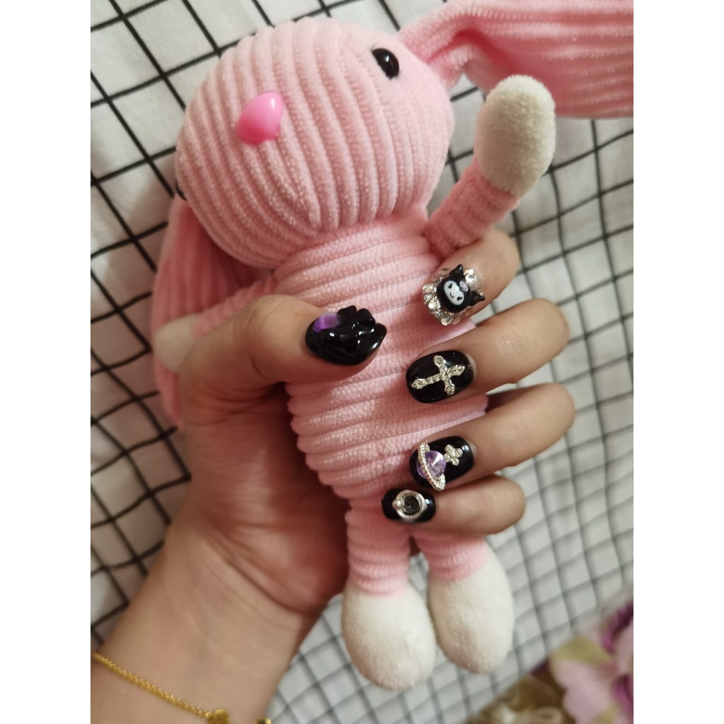 Cartoon KuKu nails with Rhinestone,Bow,Cross