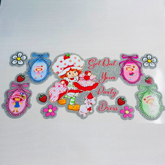 16oz UVDTF Shiny Glitter Cup Wraps, Water Proof ,Cartoon ,Strawberry Shortcake