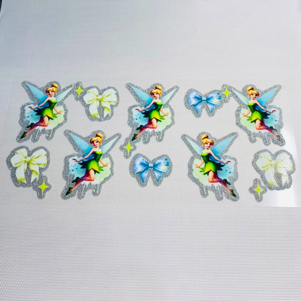 16oz UVDTF Shiny Glitter Cup Wraps, Water Proof ,Cartoon ,Princess ,Tinker Bell