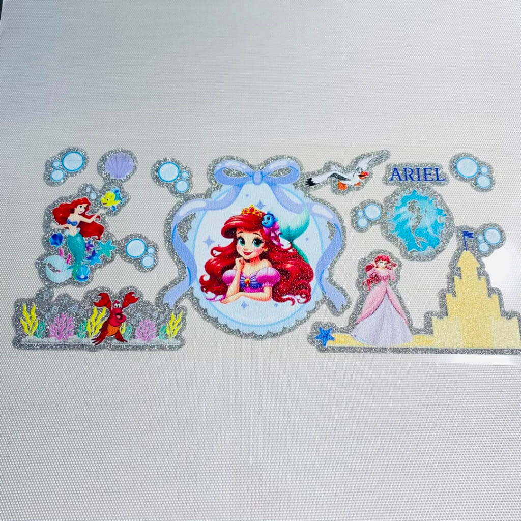 16oz UVDTF Shiny Glitter Cup Wraps, Water Proof ,Cartoon ,Princess ,Ariel & Mermaid