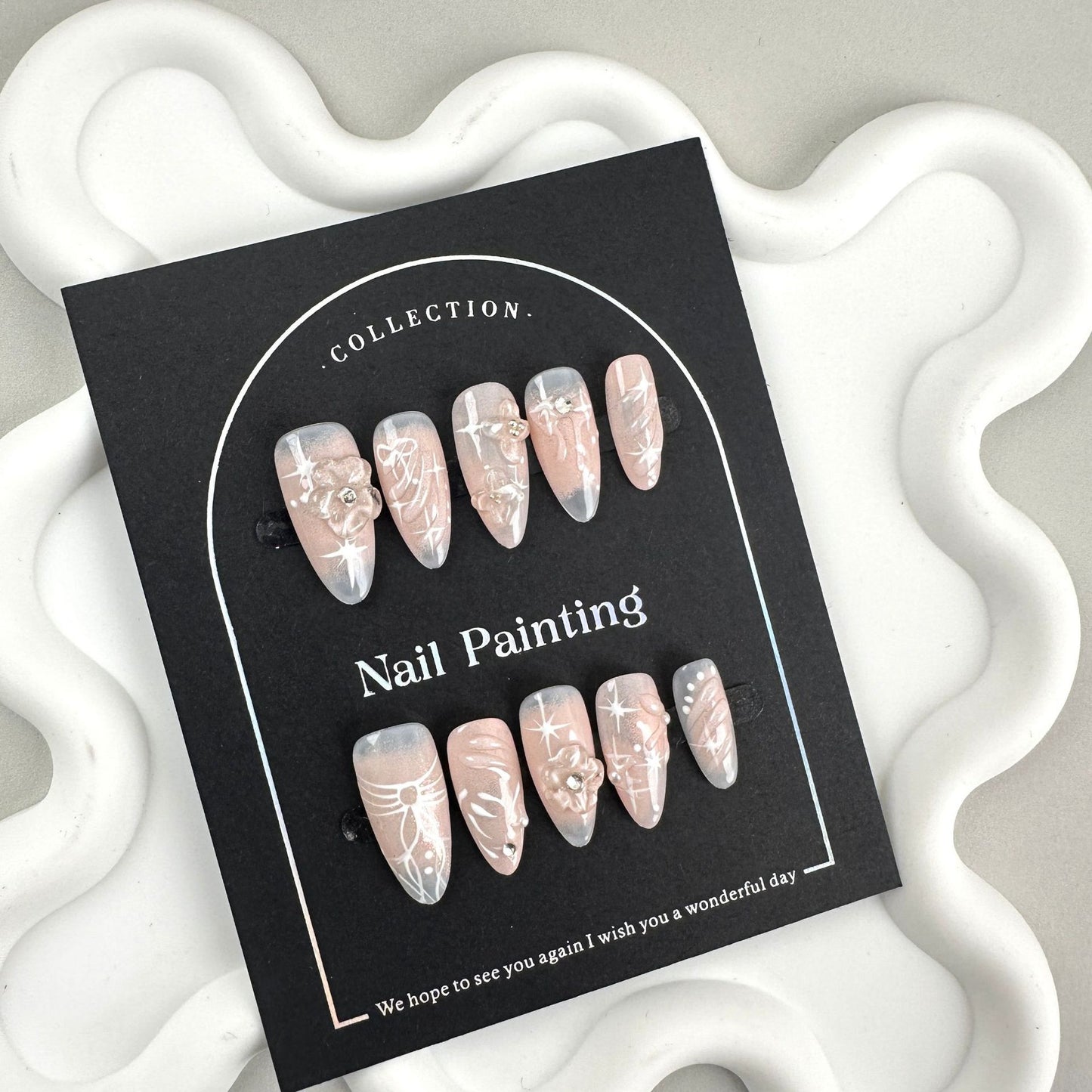 3D Flower Pink nails with Gradient Design,Pink Tones,3D Bow,CY