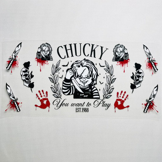 16oz UVDTF Cup Wraps,Halloween, Horroible, Spooky Vibes,Chucky