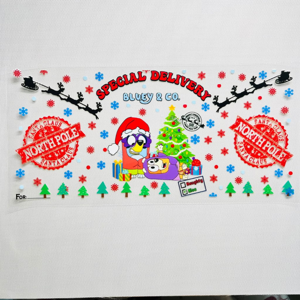 16oz UVDTF Cup Wraps, Christmas Vibes ,Cartoon ,Bluey