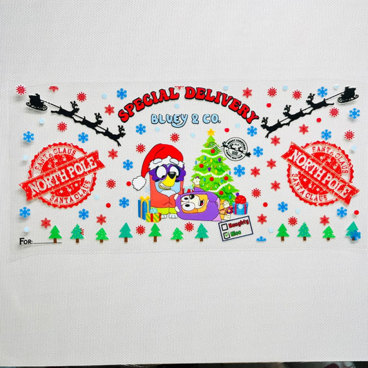 16oz UVDTF Cup Wraps, Christmas Vibes ,Cartoon ,Bluey