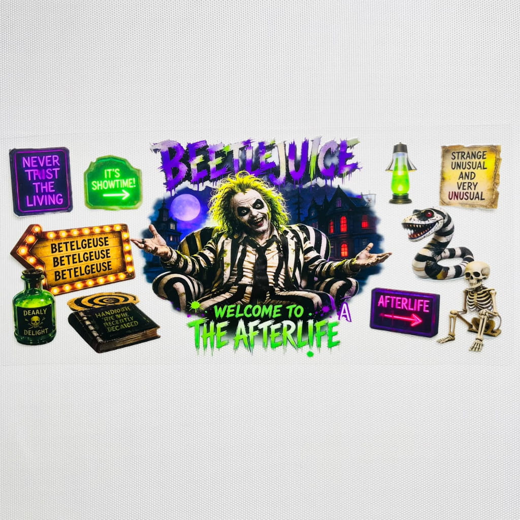 16oz UVDTF Cup Wraps,Halloween, Horroible, Spooky Vibes, Beetlejuice