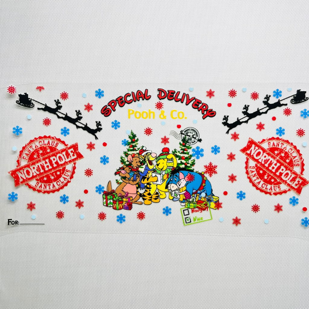 16oz UVDTF Cup Wraps, Christmas Vibes ,Cartoon ,Winnie Pooh