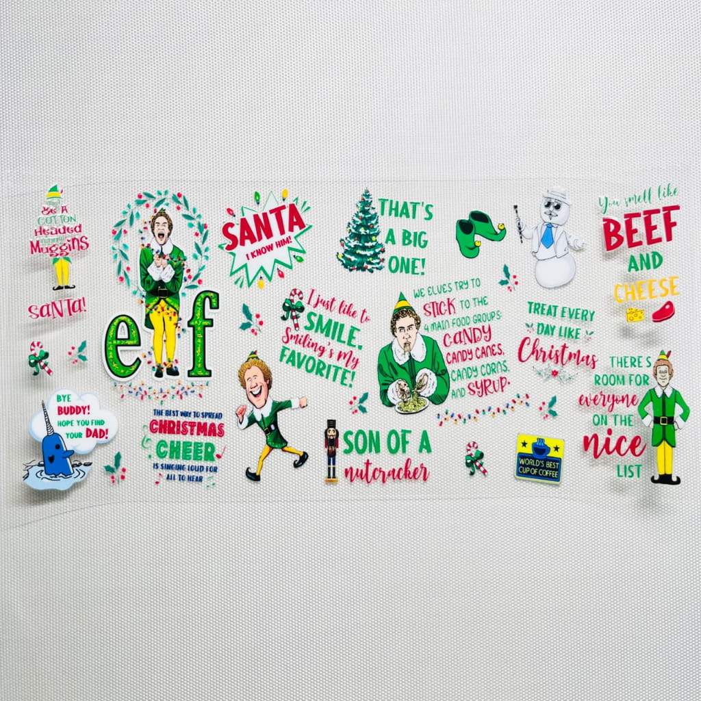 16oz UVDTF Cup Wraps, ELF, Christmas Vibes