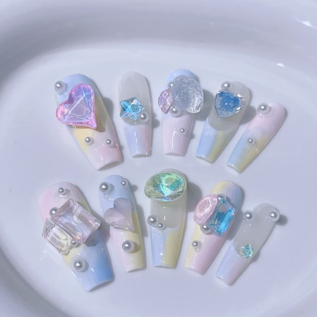 Colorful nails with Rhinestone,Pearl,French Style ,NK