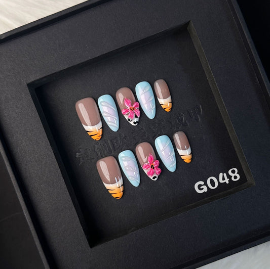 3D Flower nails with French & Gradient & Leopard Print Design,CY