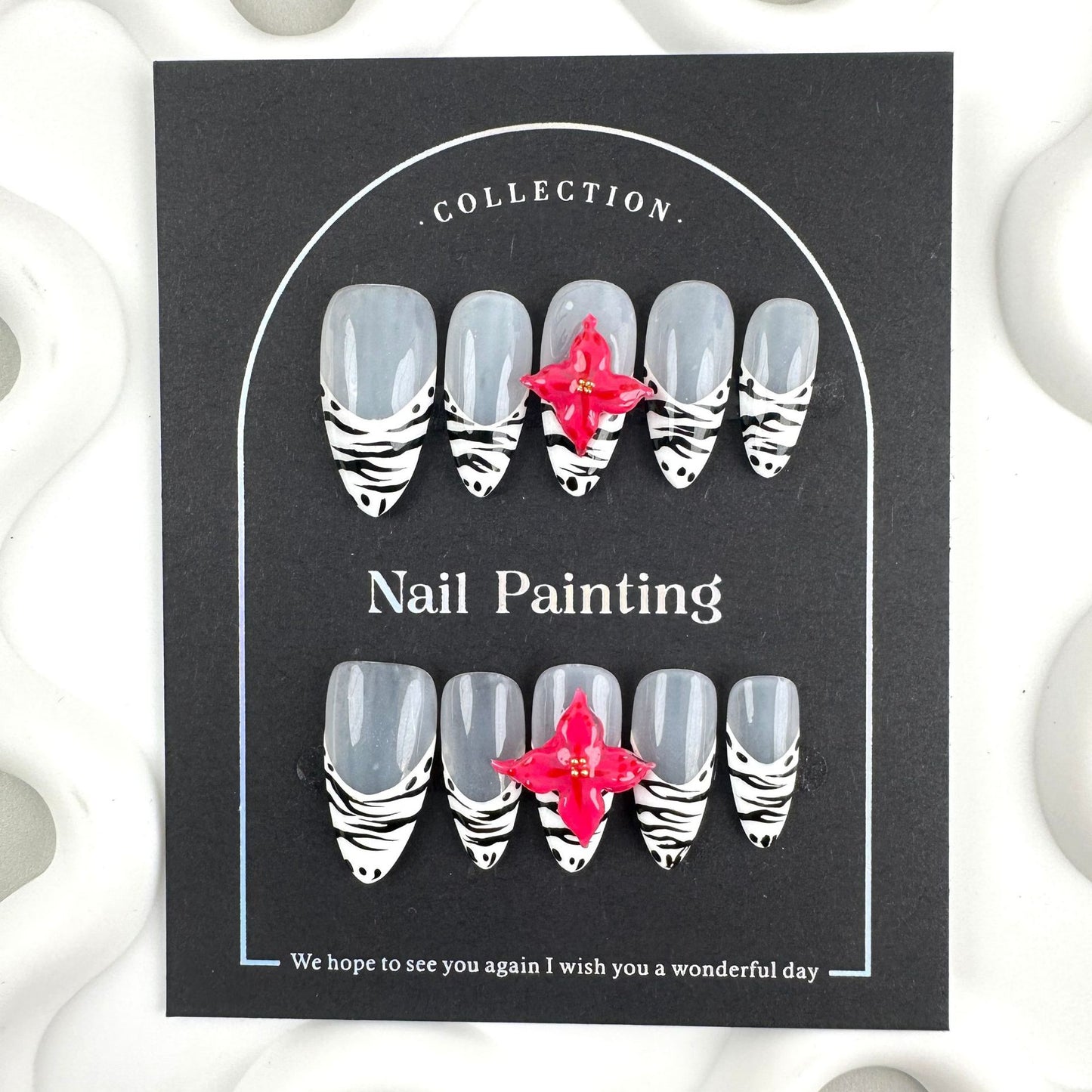 3D Flower nails with French & Zebra-stripe & Leopard Design,CY