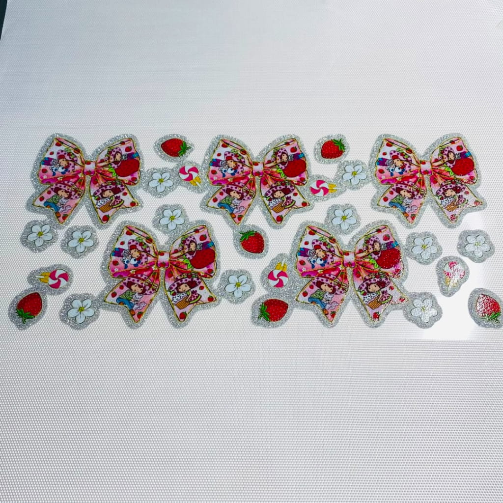 16oz UVDTF Shiny Glitter Cup Wraps, Water Proof ,Cartoon ,Strawberry Shortcake