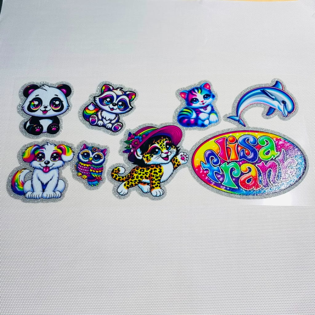 16oz UVDTF Shiny Glitter Cup Wraps, Water Proof ,Cartoon , Lisa Frank