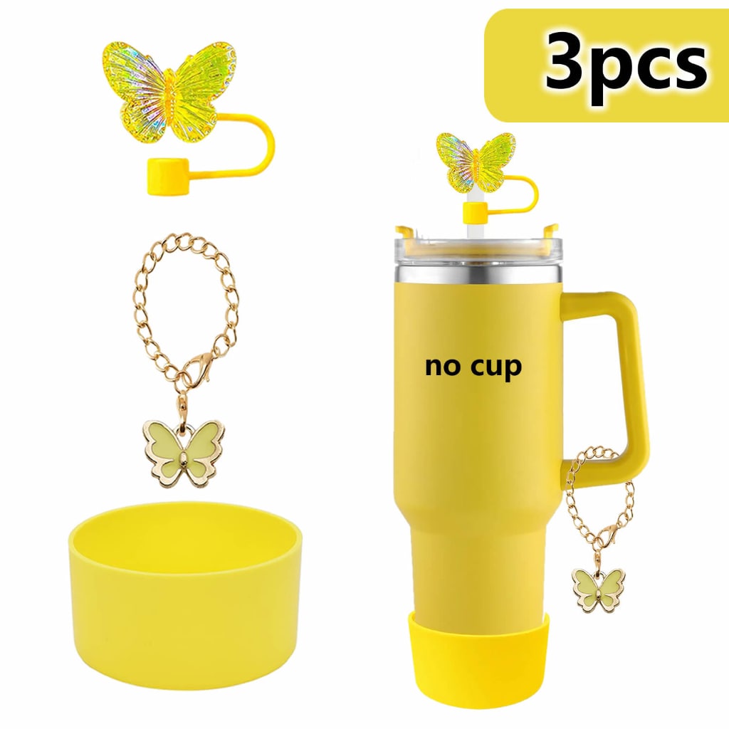 Stanley Cups Accessories With Straw Toppers & Butterfly Chains & Silicone cup holder,3pcs one set