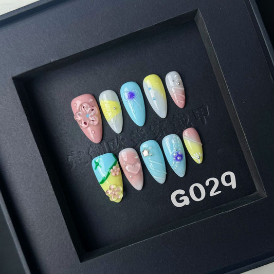 3D Flower nails with Gradient Design,3D Heart,Pearl,Colorful Tones,CY
