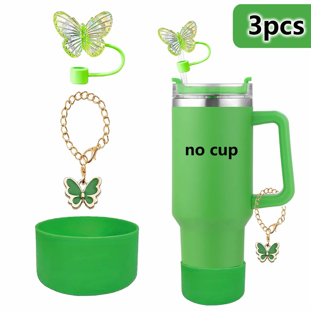 Stanley Cups Accessories With Straw Toppers & Butterfly Chains & Silicone cup holder,3pcs one set
