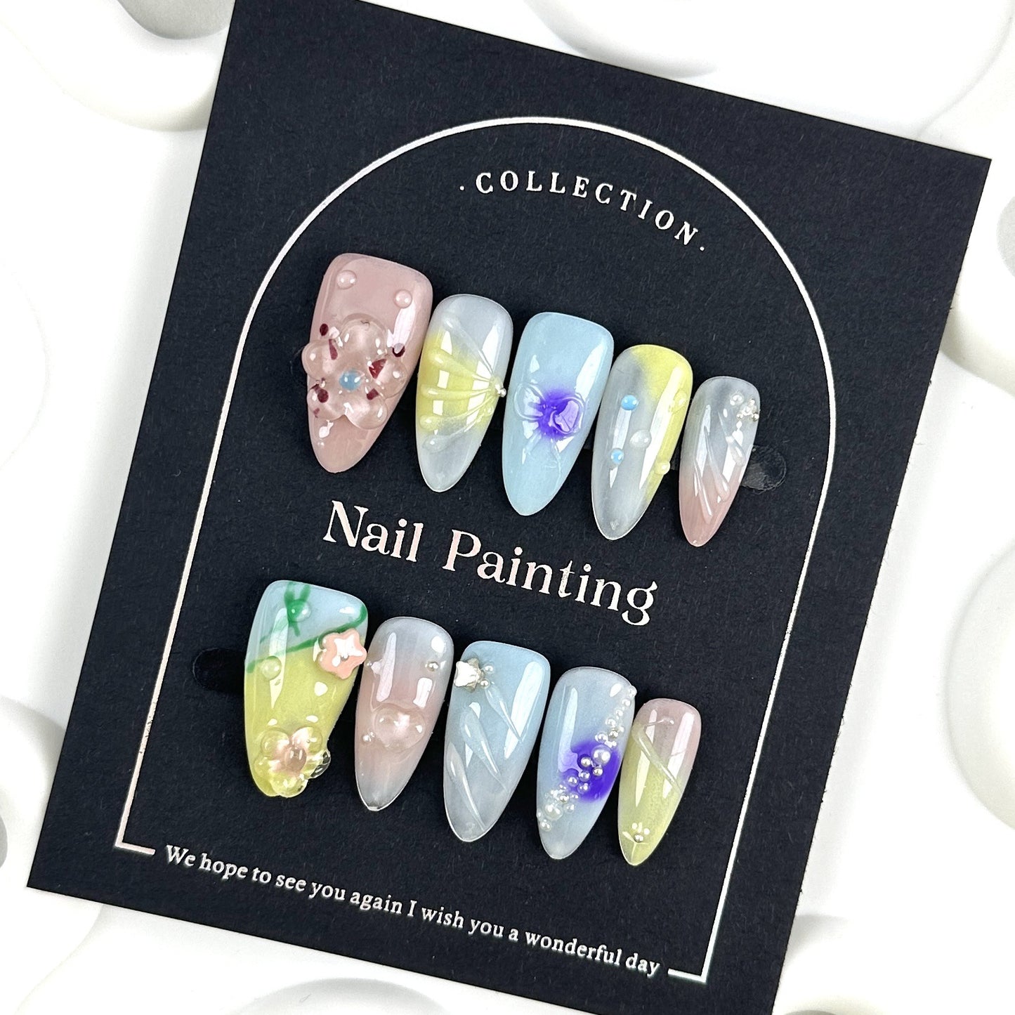 3D Flower nails with Gradient Design,3D Heart,Pearl,Colorful Tones,CY