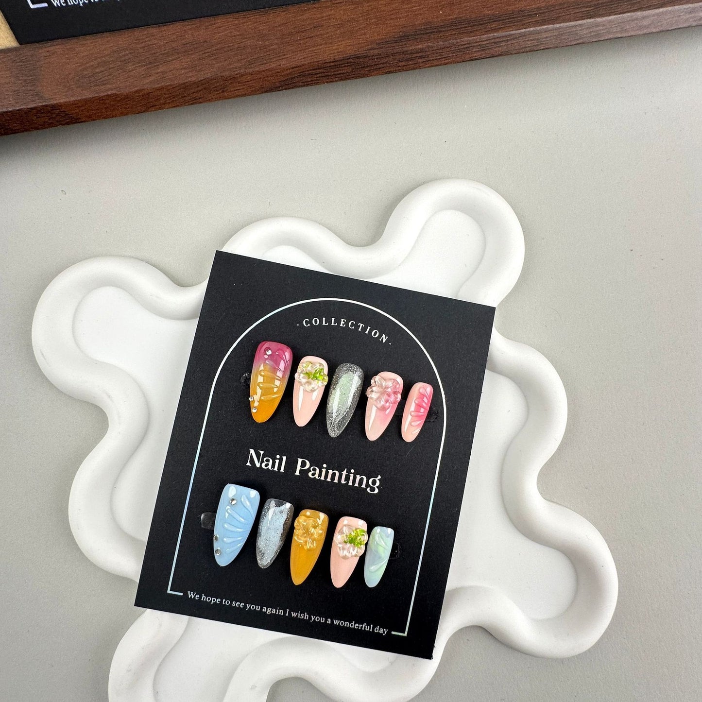 3D Flower nails with Gradient Design,Colorful Tones,Shiny Glitter,CY