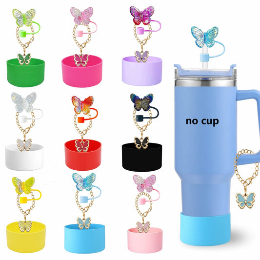 Stanley Cups Accessories With Straw Toppers & Butterfly Chains & Silicone cup holder,3pcs one set