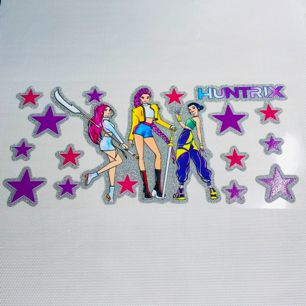 16oz UVDTF Shiny Glitter Cup Wraps, Water Proof ,Cartoon ,  Kpop Girl