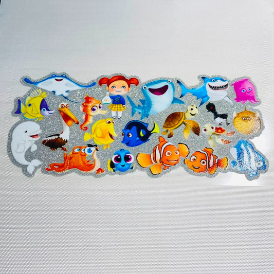 16oz UVDTF Shiny Glitter Cup Wraps, Water Proof ,Cartoon ,Nemo