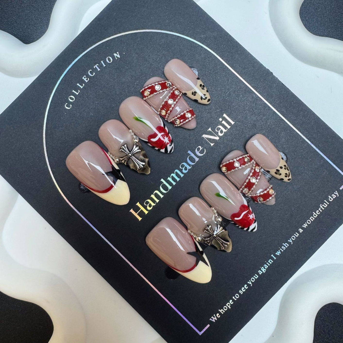 3D Flower nails with French & Apple & Star Design & Pearl & Glitter & Cross & Charms,CY