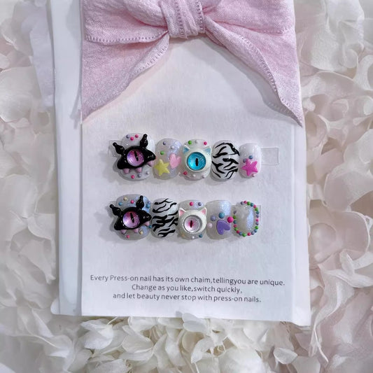 One-eyed monster nails with Star Shaped Design,Colorful Pachinko,Leopard Print ,NK