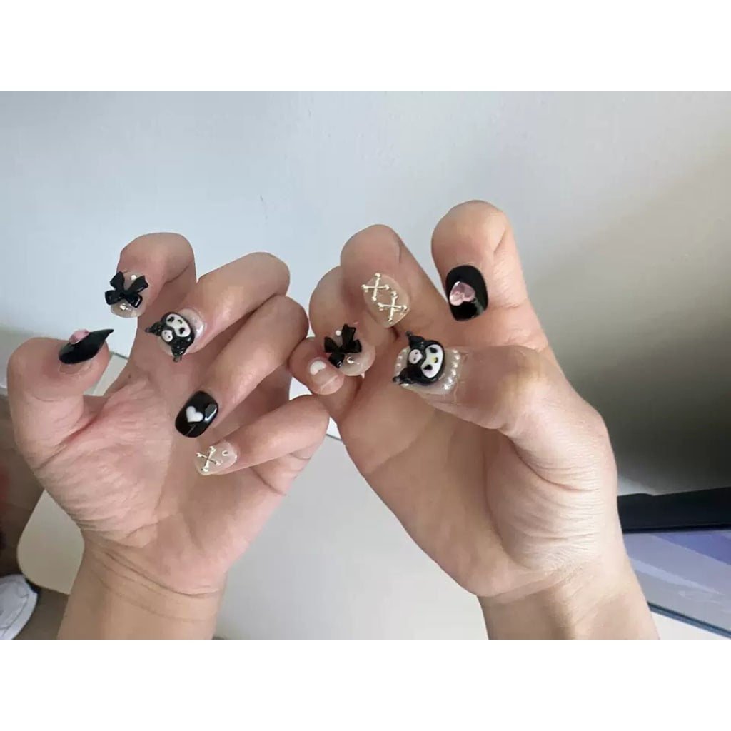 Cartoon KuKu nails with Rhinestone,Bow,Cross