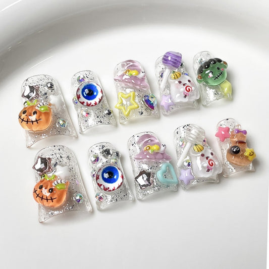 Clear Duck nails with Rhinestone,Halloween & Star & Lollipop & Cartoon Charms,RJ