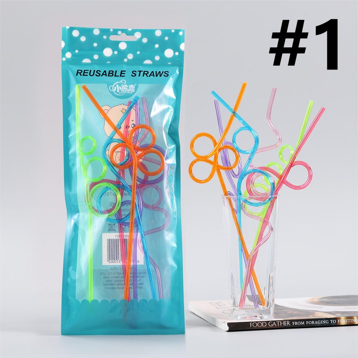 Solid Color Reusable Spiral Straw, Random Mix,1 bag 4pcs