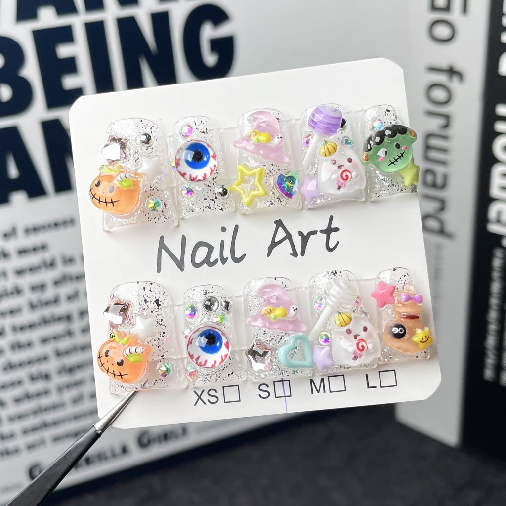 Clear Duck nails with Rhinestone,Halloween & Star & Lollipop & Cartoon Charms,RJ