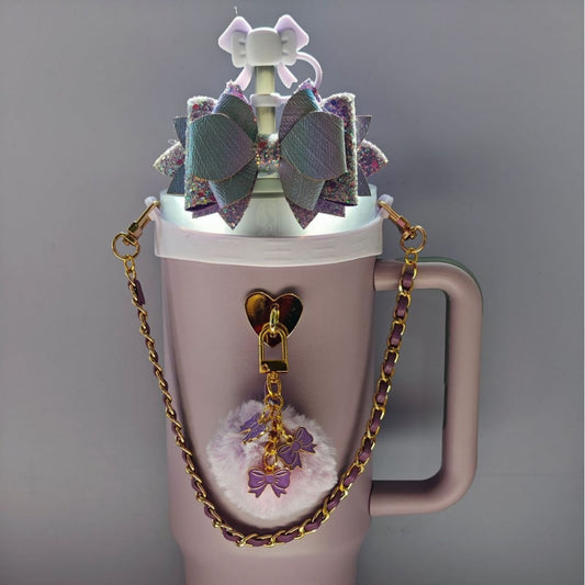 Rainbow Stanley Cups Accessories With Straw Toppers & Butterfly Chains & Silicone cup holder & Bowties,8pcs one set