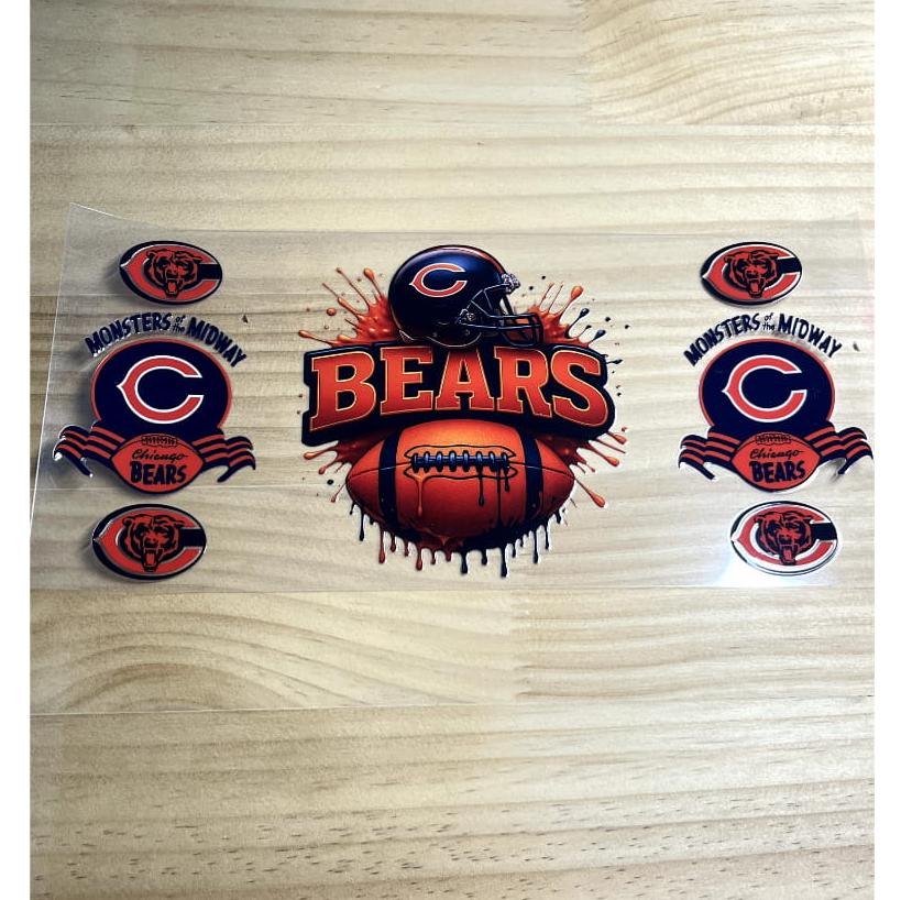16oz UVDTF Cup Wraps,Sport, Football Teams , Bears
