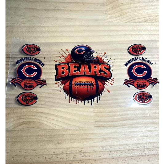 16oz UVDTF Cup Wraps,Sport, Football Teams , Bears